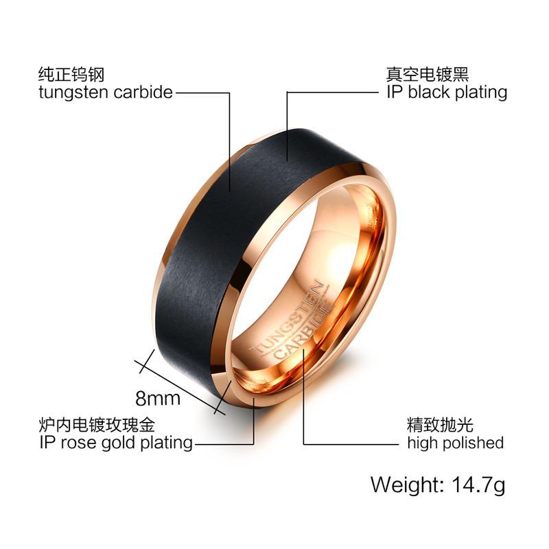 Rose Gold Tungsten Band Black Down To Earth Manly Engagement Wholesale Plated 8mm - Ables Mall