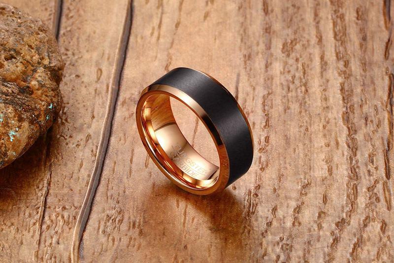 Rose Gold Tungsten Band Black Down To Earth Manly Engagement Wholesale Plated 8mm - Ables Mall