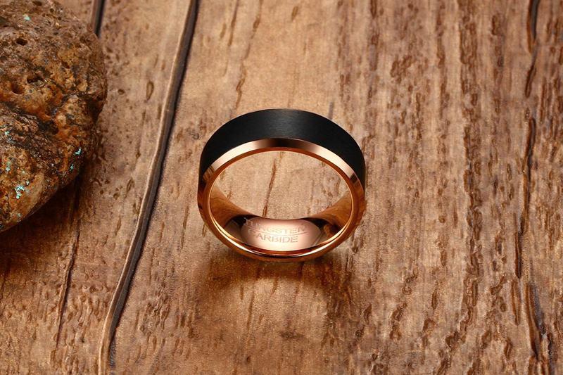 Rose Gold Tungsten Band Black Down To Earth Manly Engagement Wholesale Plated 8mm - Ables Mall