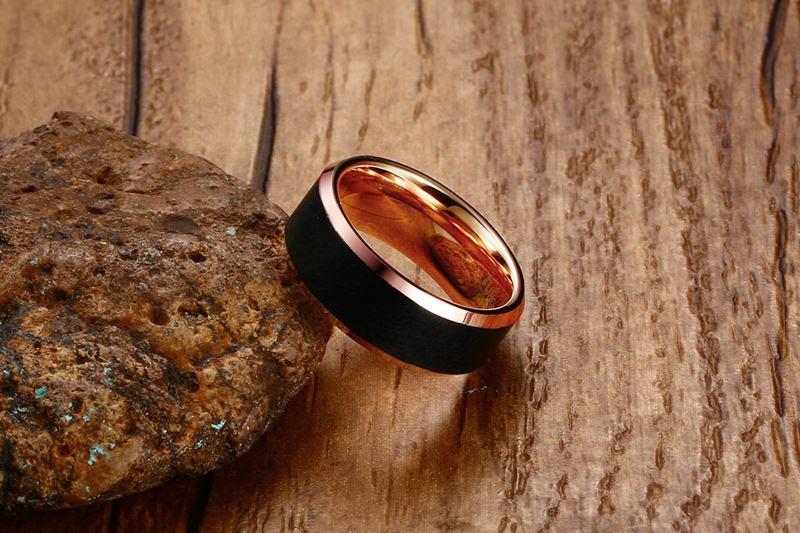 Rose Gold Tungsten Band Black Down To Earth Manly Engagement Wholesale Plated 8mm - Ables Mall