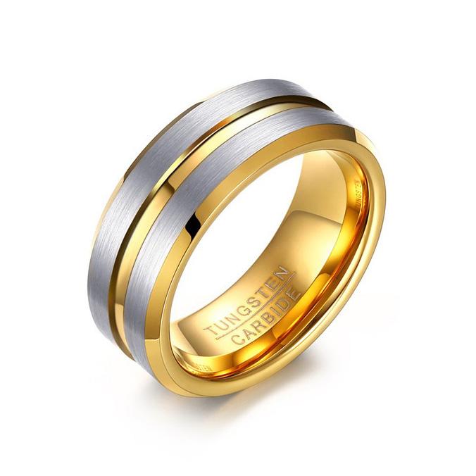 Gold Groove Tungsten Engagement Band Solid Men Ring Wholesale Plated 8mm - Ables Mall