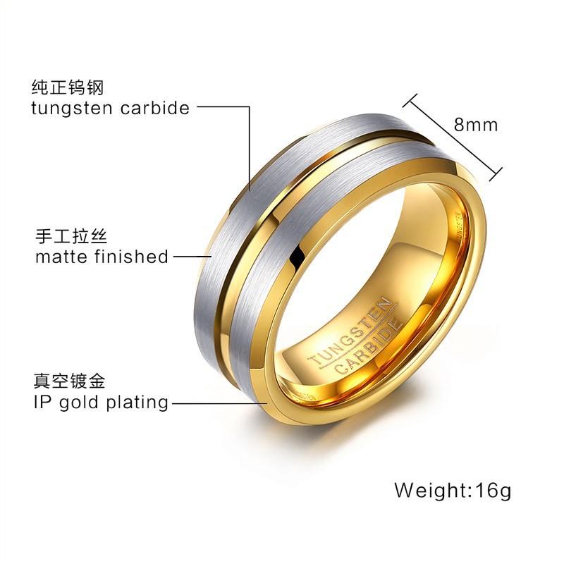 Gold Groove Tungsten Engagement Band Solid Men Ring Wholesale Plated 8mm - Ables Mall