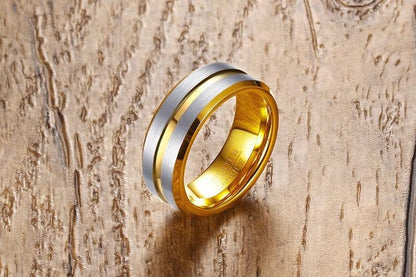 Gold Groove Tungsten Engagement Band Solid Men Ring Wholesale Plated 8mm - Ables Mall