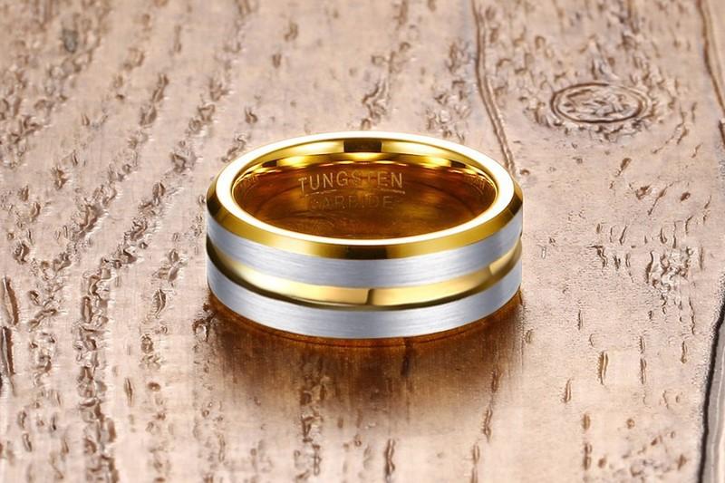 Gold Groove Tungsten Engagement Band Solid Men Ring Wholesale Plated 8mm - Ables Mall
