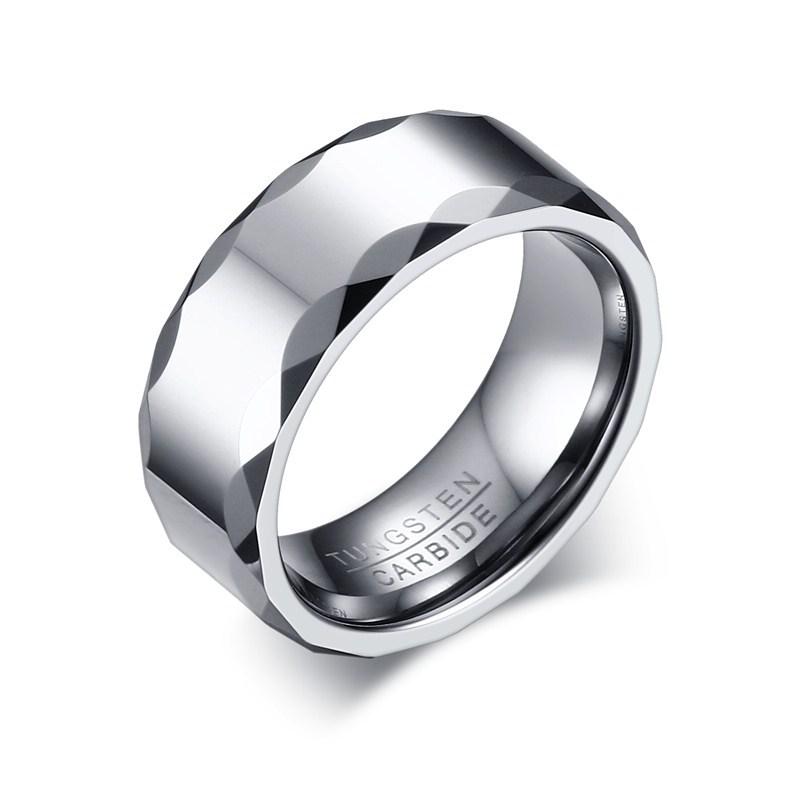 White Tungsten Faceted Rims Engagement Band Wedding Ring Wholesale 8mm - Ables Mall