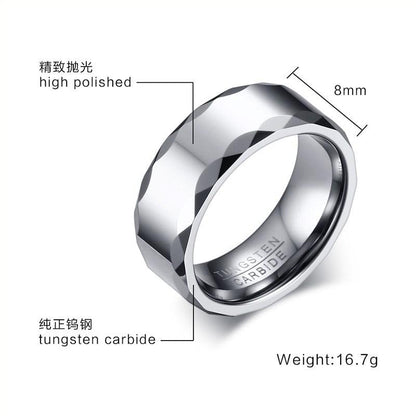 White Tungsten Faceted Rims Engagement Band Wedding Ring Wholesale 8mm - Ables Mall