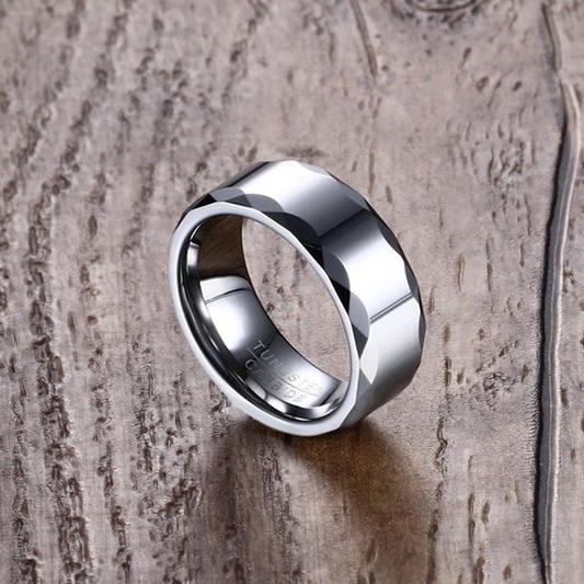 White Tungsten Faceted Rims Engagement Band Wedding Ring Wholesale 8mm - Ables Mall
