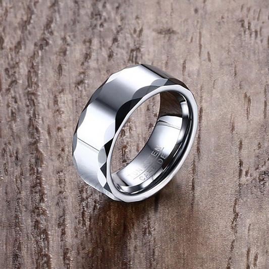 White Tungsten Faceted Rims Engagement Band Wedding Ring Wholesale 8mm - Ables Mall