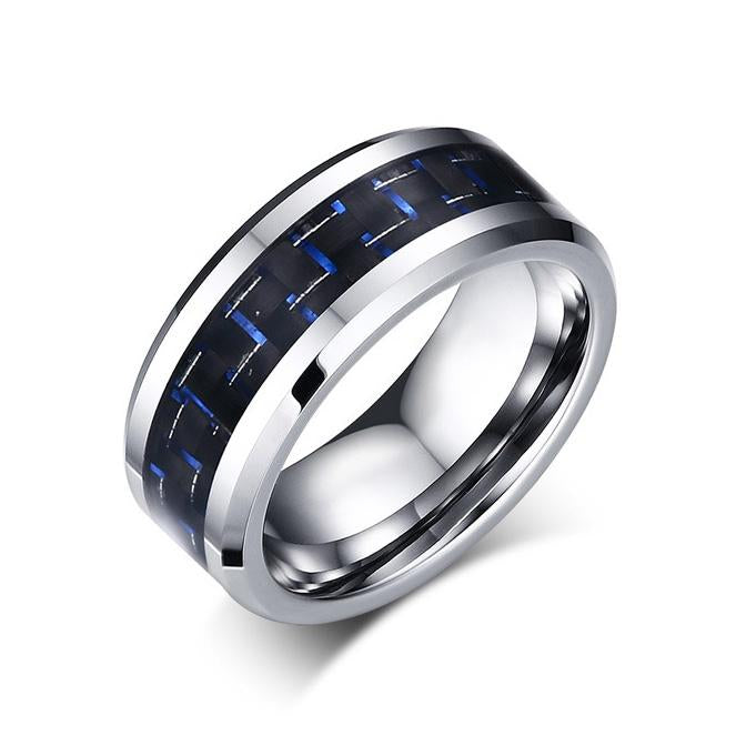 White Tungsten Blue Graphite Inlay Engagement Band Wholesale 8mm - Ables Mall