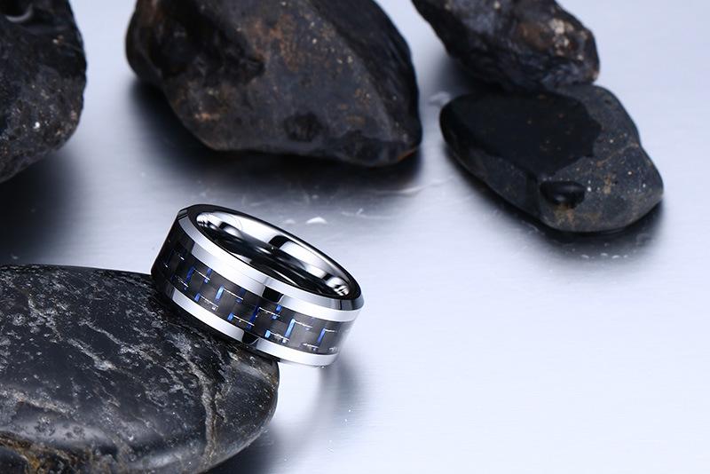 White Tungsten Blue Graphite Inlay Engagement Band Wholesale 8mm - Ables Mall