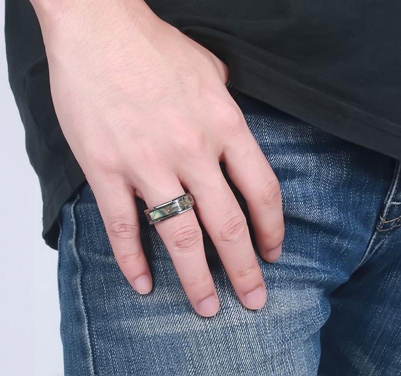 White Tungsten Shell Inlay Engagement Band Nut Ring Wholesale 8mm - Ables Mall