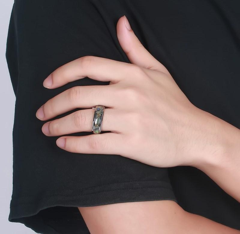 White Tungsten Shell Inlay Engagement Band Nut Ring Wholesale 8mm - Ables Mall