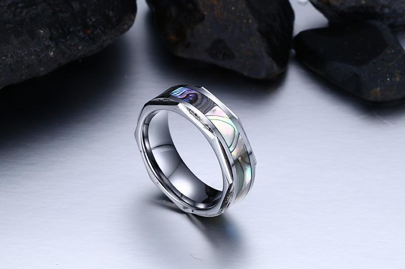 White Tungsten Shell Inlay Engagement Band Nut Ring Wholesale 8mm - Ables Mall