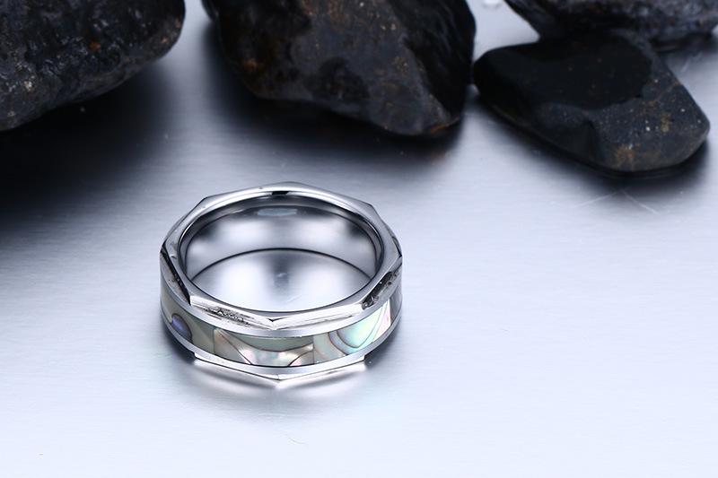 White Tungsten Shell Inlay Engagement Band Nut Ring Wholesale 8mm - Ables Mall