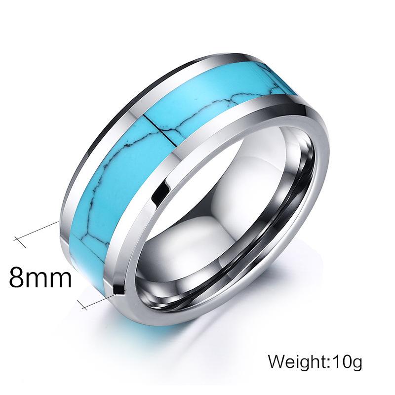 White Tungsten Turquoise Inlay Engagement Band Wedding Ring Wholesale 8mm - Ables Mall
