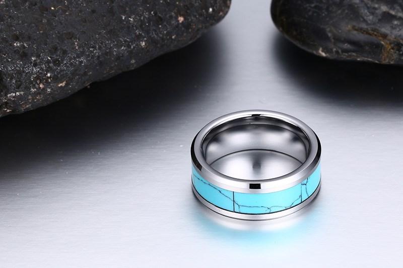 White Tungsten Turquoise Inlay Engagement Band Wedding Ring Wholesale 8mm - Ables Mall
