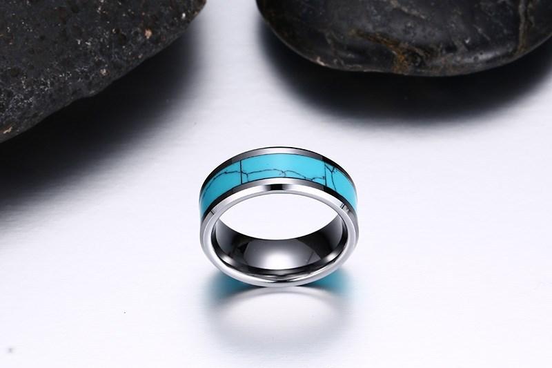 White Tungsten Turquoise Inlay Engagement Band Wedding Ring Wholesale 8mm - Ables Mall
