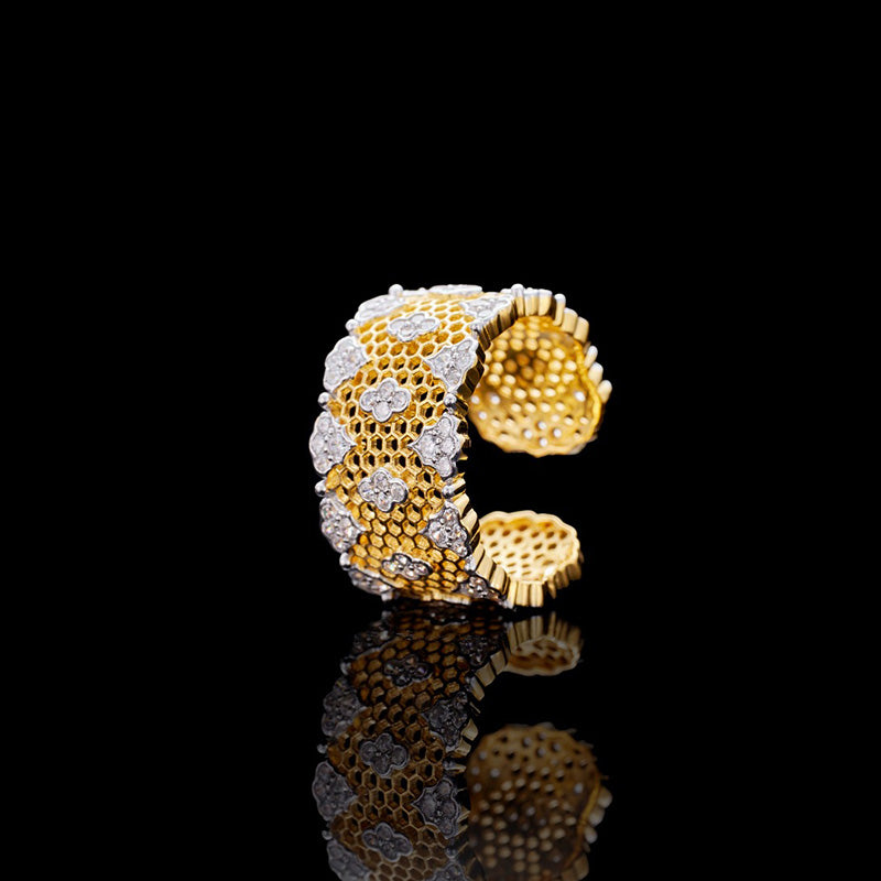 Lacy Honeycomb Floral Open Ring 5996