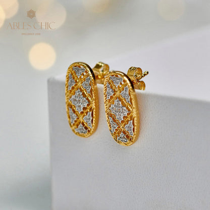 Boucles d'oreilles ovales longues en dentelle 6016