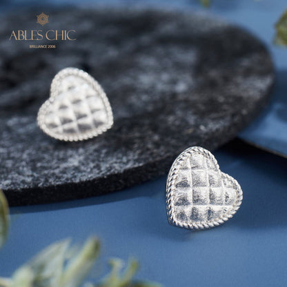 Boucles d'oreilles coeur motif tissu 6076