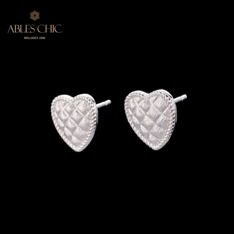 Boucles d'oreilles coeur motif tissu 6076