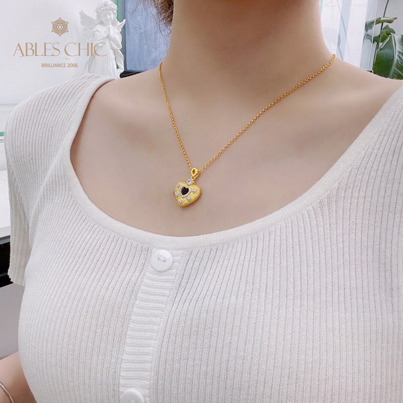 Fabric Pattern Heart Charm Necklace 5849