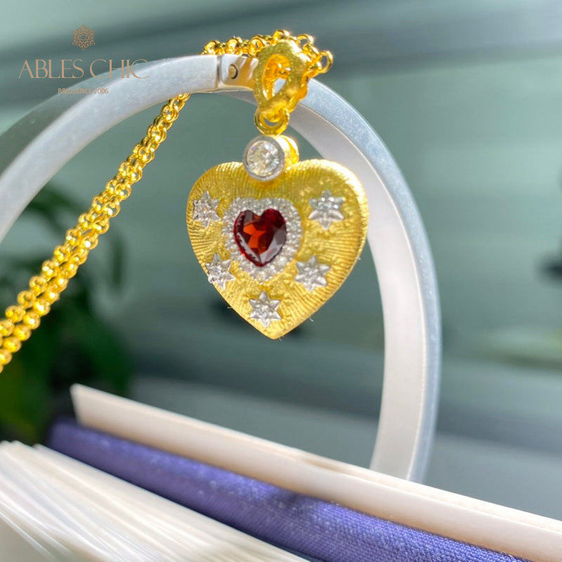 Fabric Pattern Heart Charm Necklace 5849