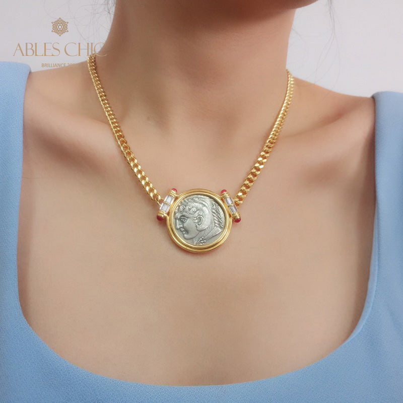 Greek Zeus Antique Coin Necklace 5842