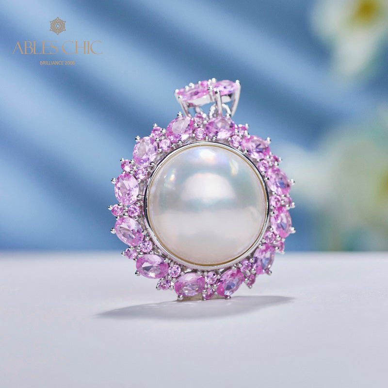 CZ Halo Mabe Pearl Pendant 5861