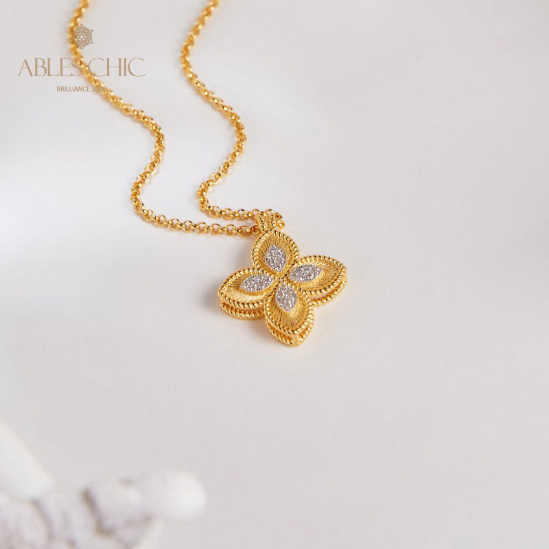 CZ Paved Clover Necklace 6126