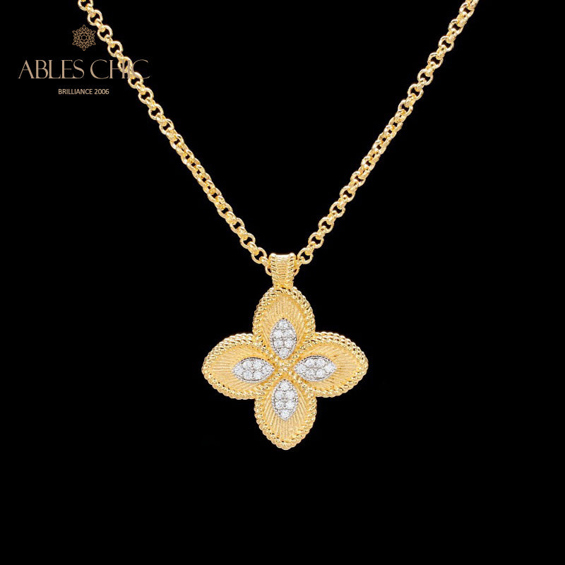 CZ Paved Clover Necklace 6126