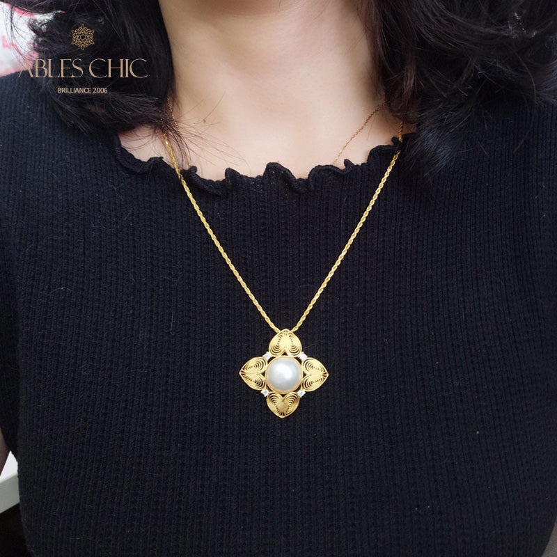 Mabe Pearl Filigree Clover Pendant 5822