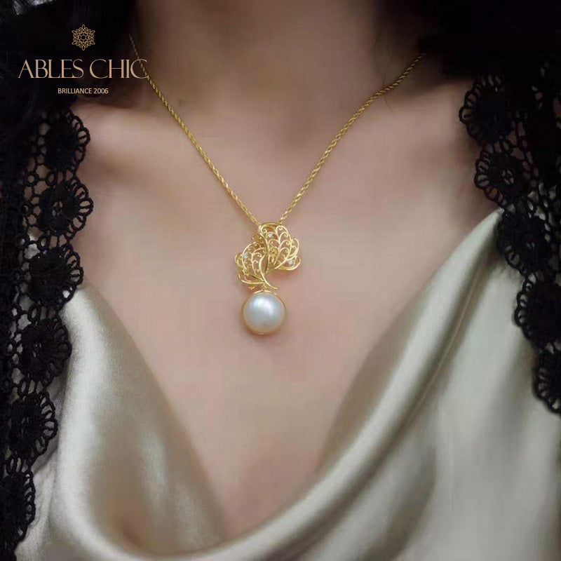 Mabe Pearl Filigree Leaf Pendant 5820