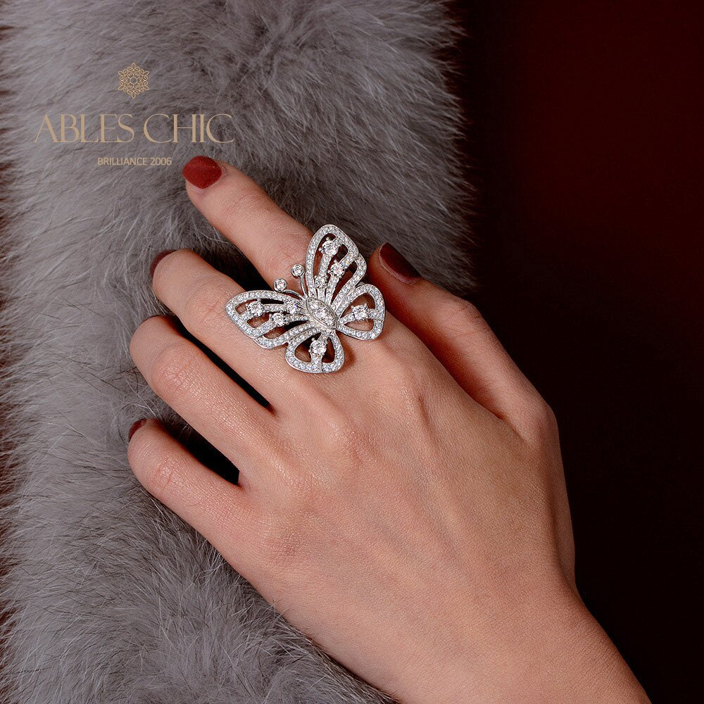 Paved Giant Butterfly Statement Ring R1249