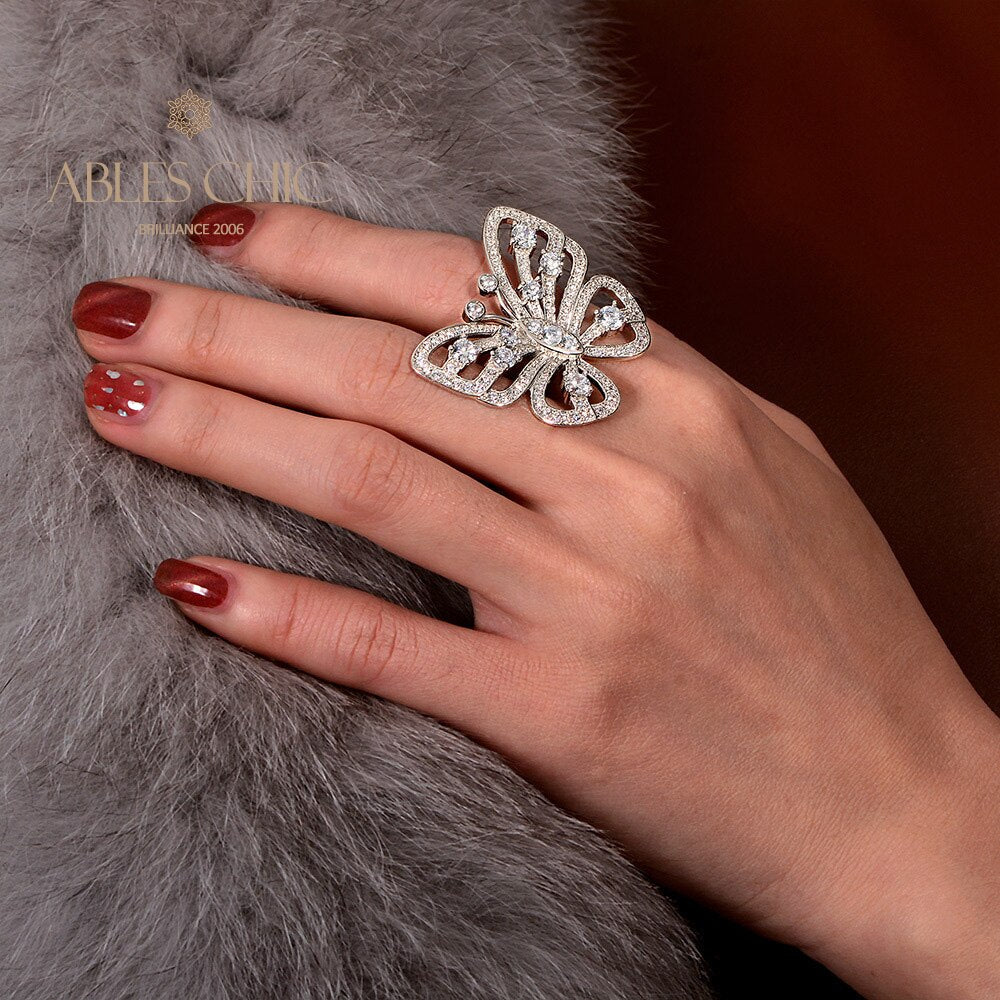 Paved Giant Butterfly Statement Ring R1249