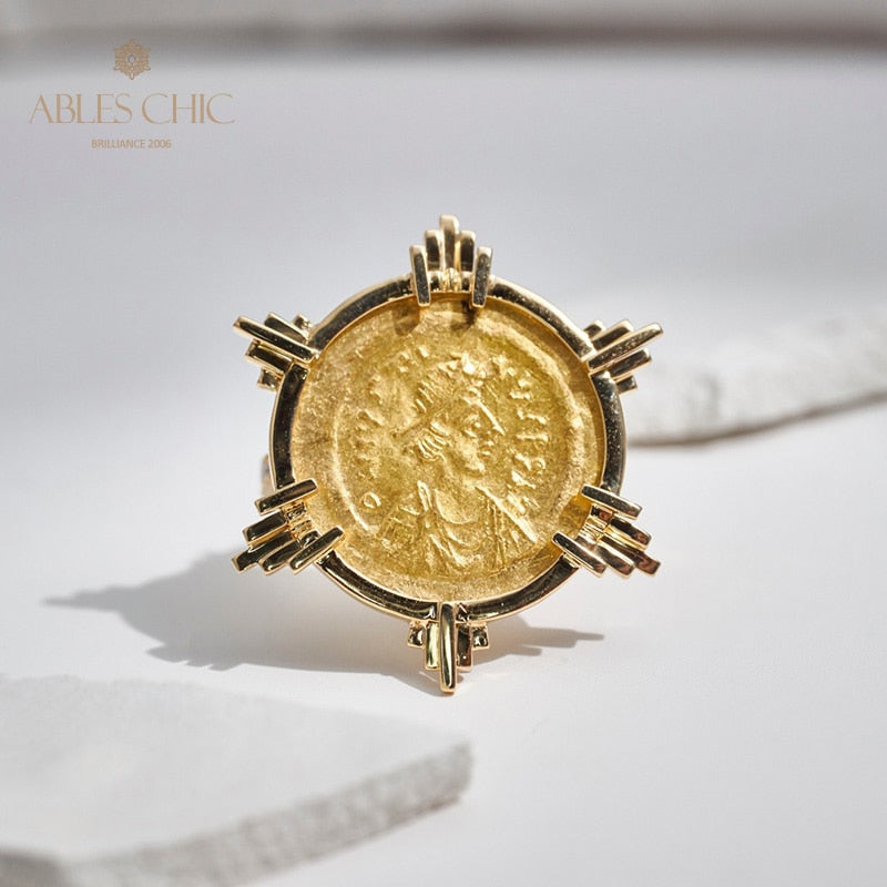 Greek Gold Coin Ring