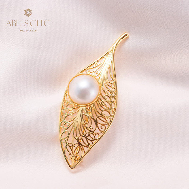 Mabe Pearl Filigree Leaf Pendant 5844