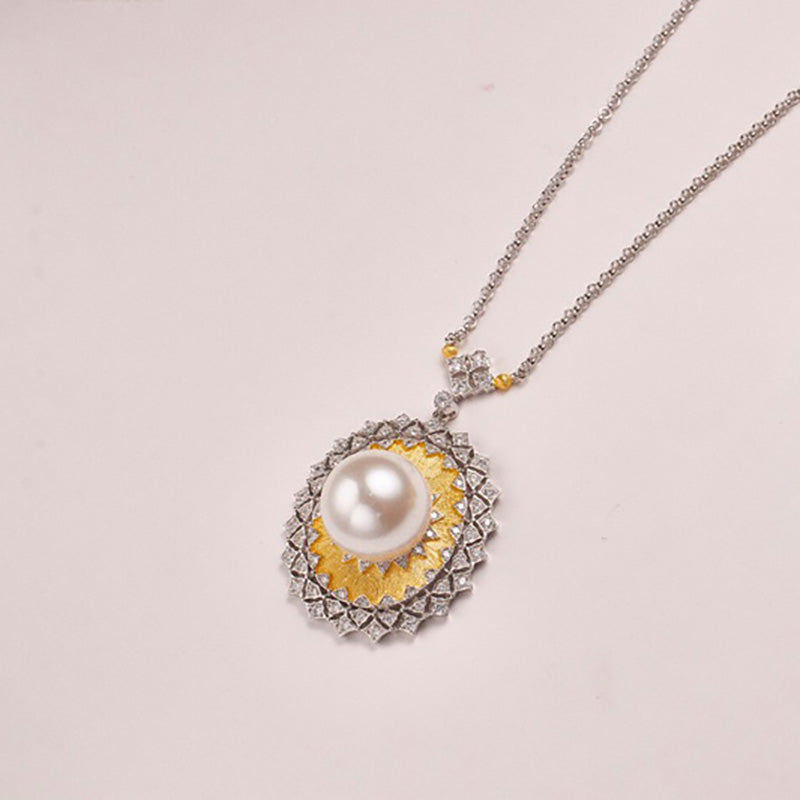 Solitaire Pearl Fretwork Necklace 5734