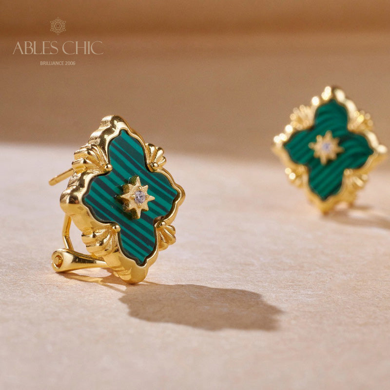 Turquoise Clover Malachite Earrings 5789
