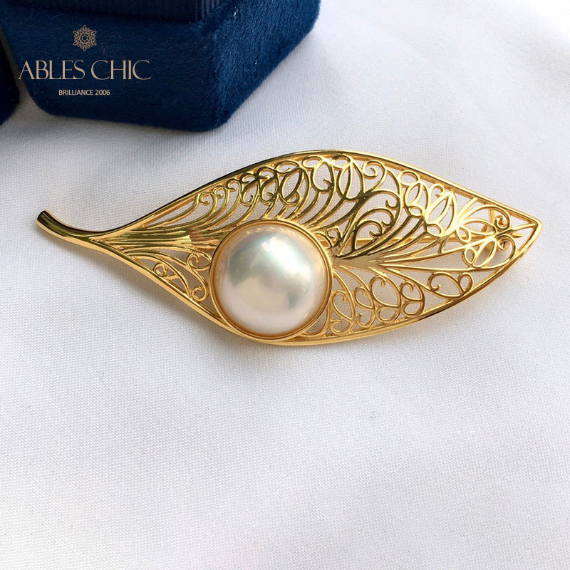 Mabe Pearl Filigree Leaf Pendant 5844