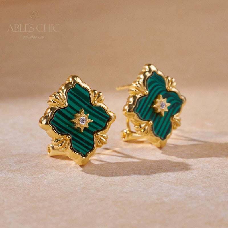 Turquoise Clover Malachite Earrings 5789