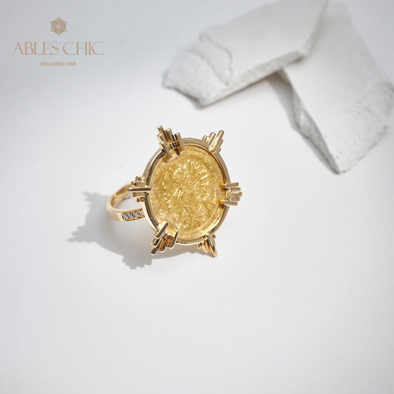 Greek Gold Coin Ring