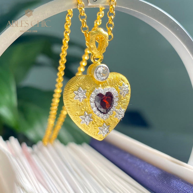 Fabric Pattern Heart Charm Necklace 5849