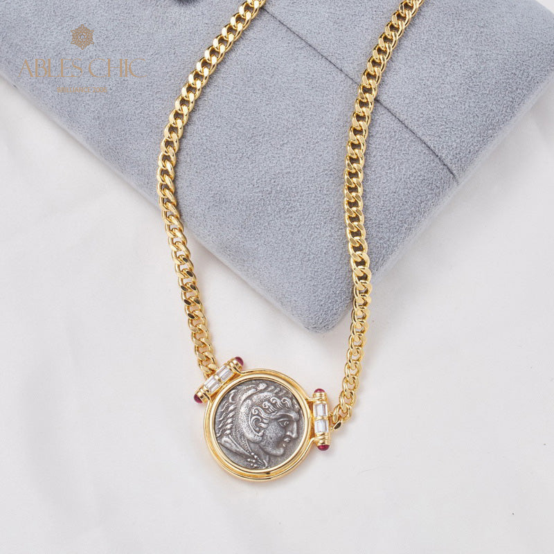 Greek Zeus Antique Coin Necklace 5842