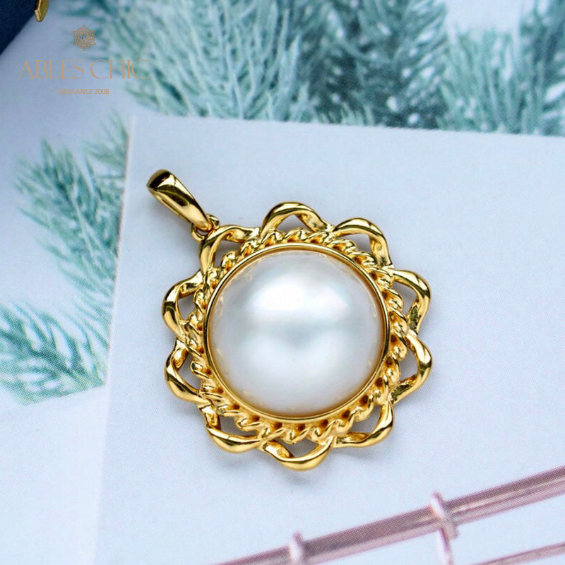 Wavy Halo Mabe Pearl Pendant 5847