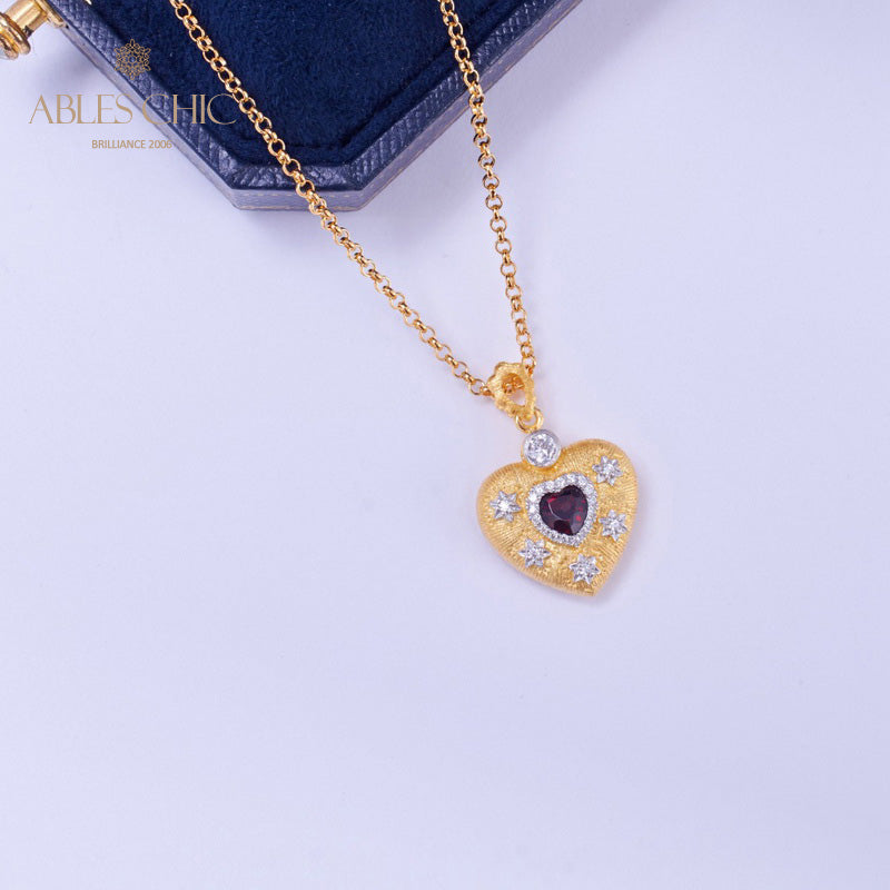 Fabric Pattern Heart Charm Necklace 5849