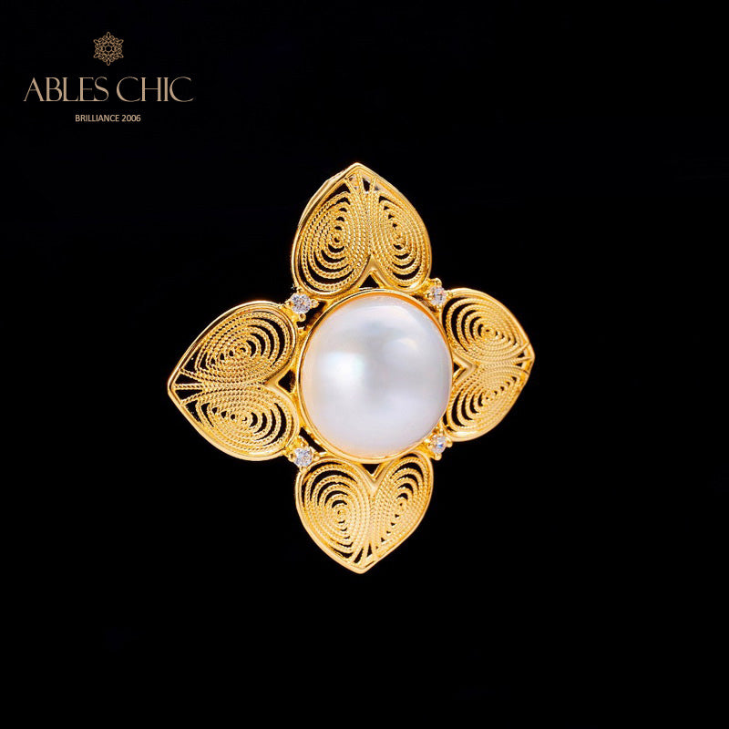 Mabe Pearl Filigree Clover Pendant 5822