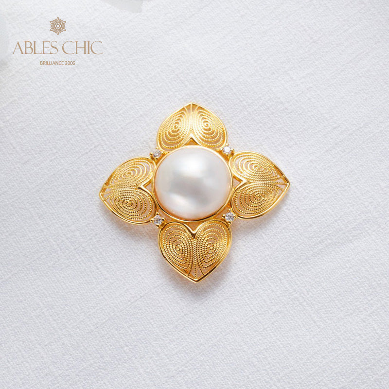 Mabe Pearl Filigree Clover Pendant 5822