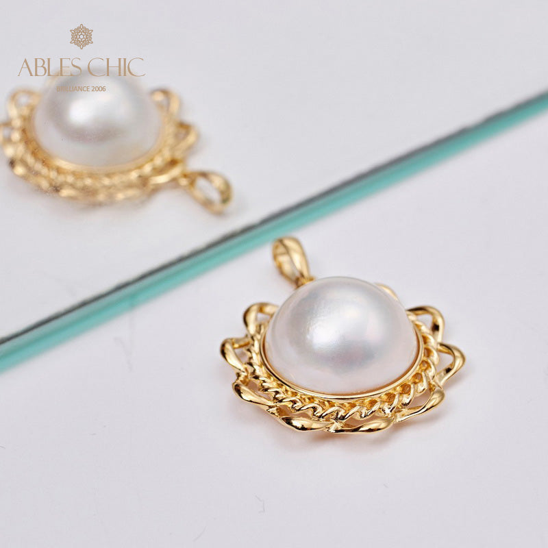 Wavy Halo Mabe Pearl Pendant 5847
