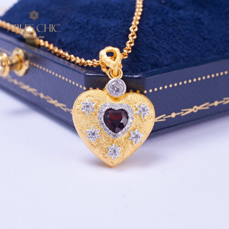 Fabric Pattern Heart Charm Necklace 5849